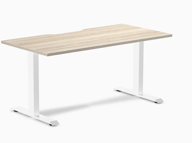 Main image of Desky Zero Scalloped Laminate Office Desk - Classic Oak / 59.1 x 29.5 in / White