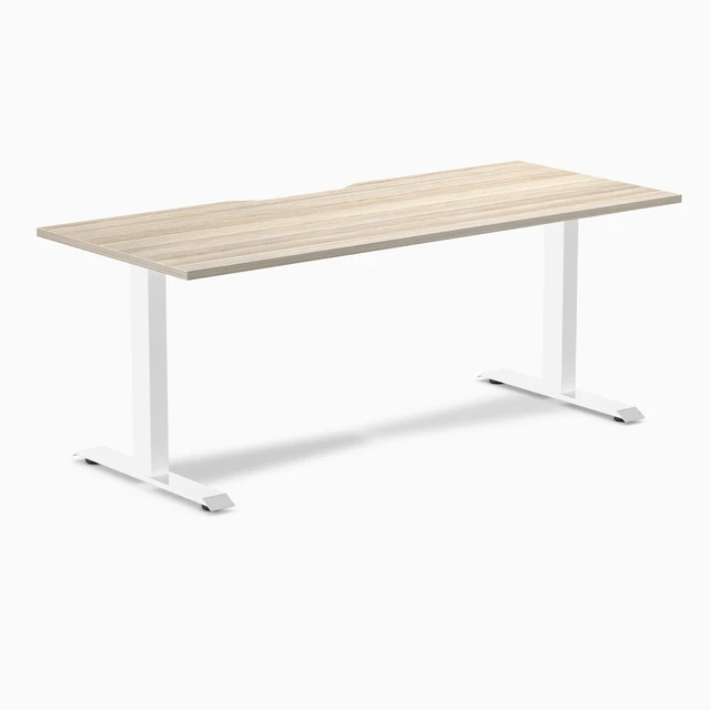 Main image of Desky Zero Scalloped Laminate Office Desk - Classic Oak / 70.9 x 29.5 in / White