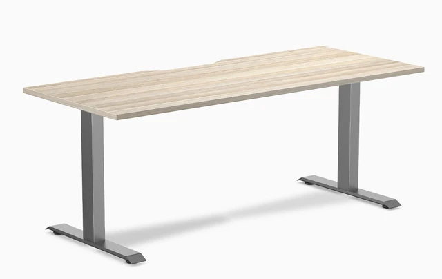Main image of Desky Zero Scalloped Laminate Office Desk - Classic Oak / 70.9 x 29.5 in / Space Gray
