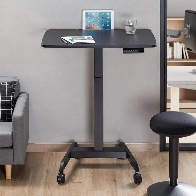 Alt view image 4 of 14 - Desky Single Sit Stand Pedestal Desk - Black