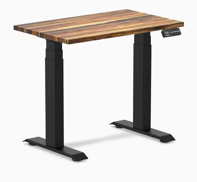 Alt view image 2 of 7 - Desky Dual Mini Hardwood Sit Stand Desk - Pheasantwood / 40 x 24 inches / Space Grey