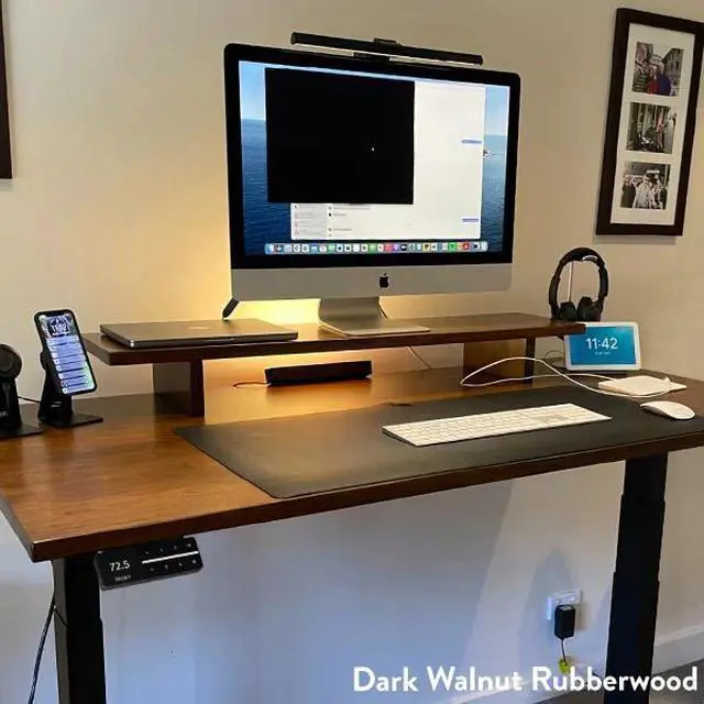 Alt view image 3 of 7 - Desky Dual Rubberwood Sit Stand Desk - Natural Timber / 80 x 30 inches / White
