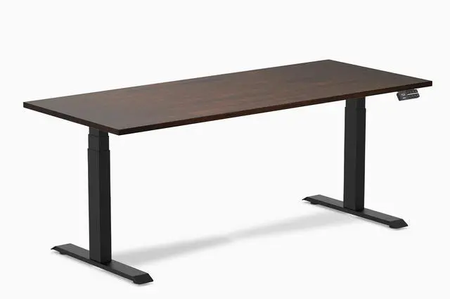 Alt view image 2 of 7 - Desky Dual Rubberwood Sit Stand Desk - Natural Timber / 80 x 30 inches / White