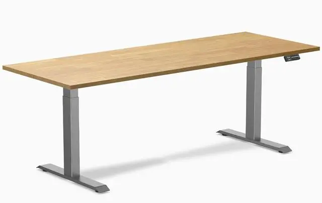 Main image of Desky Dual Rubberwood Sit Stand Desk - Light Oak / 80 x 30 inches / Space Grey