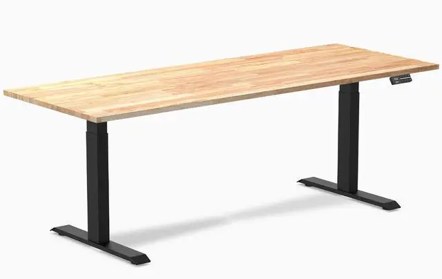 Main image of Desky Dual Rubberwood Sit Stand Desk - Natural Timber / 80 x 30 inches / Matte Black