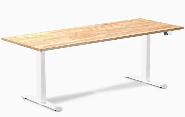 Main image of Desky Dual Rubberwood Sit Stand Desk - Natural Timber / 80 x 30 inches / White