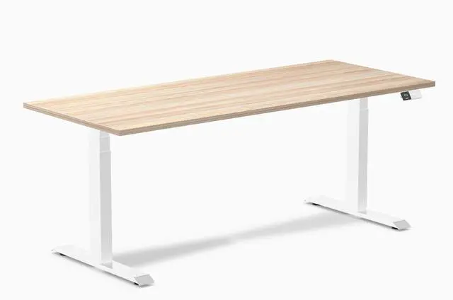 Alt view image 2 of 7 - Desky Dual Laminate Sit Stand Desk - Classic Oak / 59.1 x 29.5 inches / Matte Black