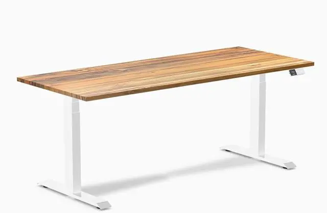 Main image of Desky Dual Hardwood Sit Stand Desk - Teak / 72 x 30 inches / White