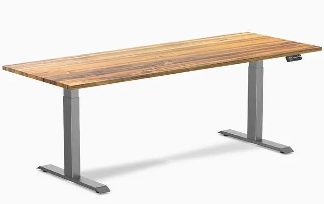 Main image of Desky Dual Hardwood Sit Stand Desk - Teak / 80 x 30 inches / Space Grey