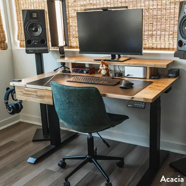 Alt view image 3 of 7 - Desky Dual Softwood Sit Stand Desk - Acacia / 80 x 30 inches / Matte Black