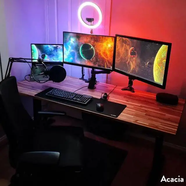 Alt view image 7 of 7 - Desky Dual Softwood Sit Stand Desk - Acacia / 80 x 30 inches / Matte Black