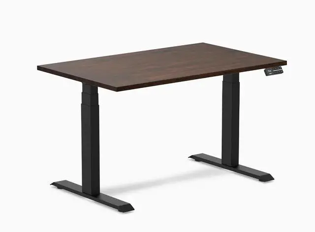 Main image of Desky Dual Rubberwood Sit Stand Desk - Dark Walnut / 48 x 30 inches / Matte Black