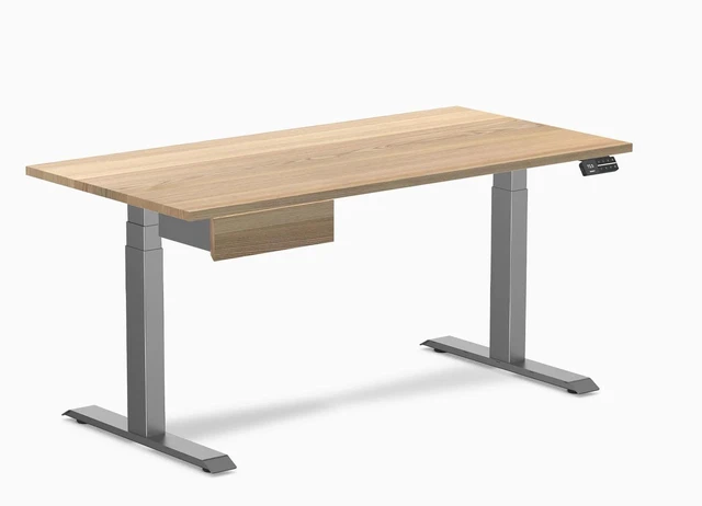 Main image of Desky Dual Hardwood Standing Desk With Drawer - White Ash / 60 x 30 inches / Space Grey