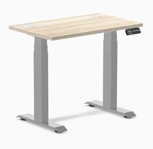 Alt view image 2 of 8 - Desky Dual Mini Sit Stand Desk - Classic Oak / 32 x 20 inches with Grommets / Grey