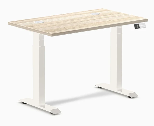 Alt view image 2 of 10 - Desky Dual Mini Sit Stand Desk - Classic Oak / 40 x 24 in with Grommets / White
