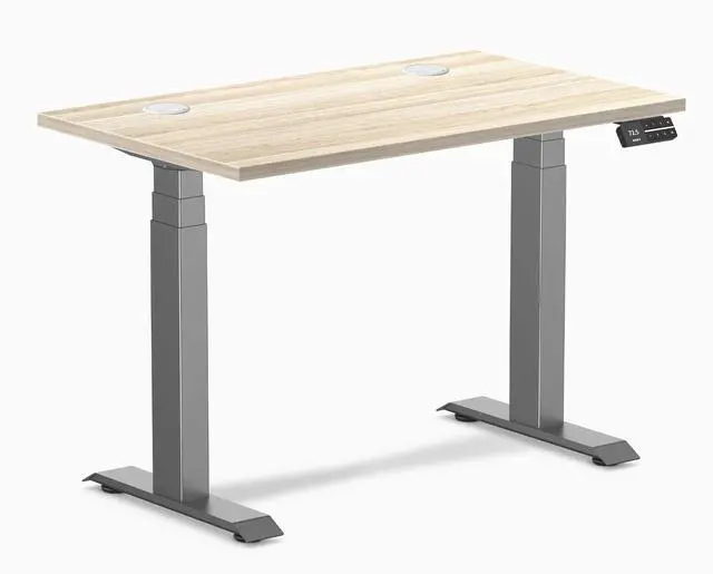 Alt view image 2 of 13 - Desky Dual Mini Sit Stand Desk - Classic Oak / 40 x 24 in with Grommets / Space Gray