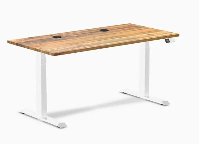 Main image of Desky Dual Hardwood Sit Stand Desk - Teak / 60 x 30 inches with Grommets / White