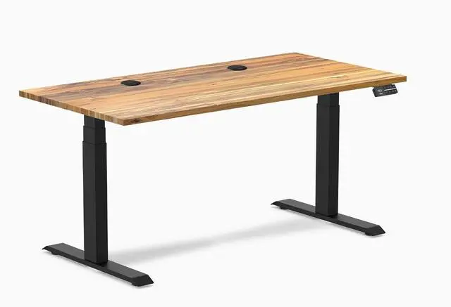Main image of Desky Dual Hardwood Sit Stand Desk - Teak / 60 x 30 inches with Grommets / Matte Black