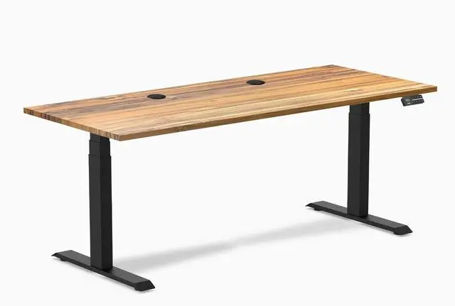 Main image of Desky Dual Hardwood Sit Stand Desk - Teak / 72 x 30 inches with Grommets / Matte Black