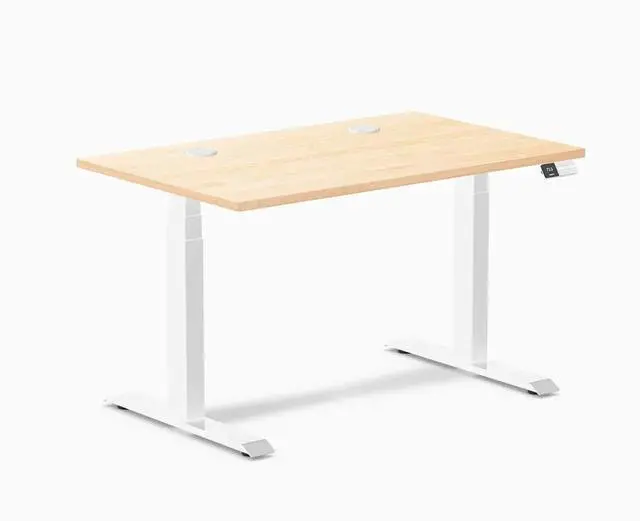 Main image of Desky Dual Hardwood Sit Stand Desk - Maple / 48 x 30 inches with Grommets / White