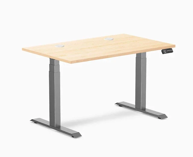 Main image of Desky Dual Hardwood Sit Stand Desk - Maple / 48 x 30 inches with Grommets / Space Grey