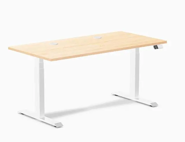 Main image of Desky Dual Hardwood Sit Stand Desk - Maple / 60 x 30 inches with Grommets / White