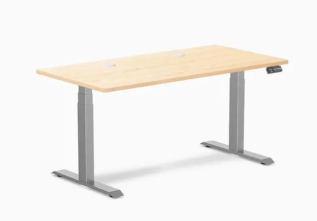 Main image of Desky Dual Hardwood Sit Stand Desk - Maple / 60 x 30 inches with Grommets / Space Grey
