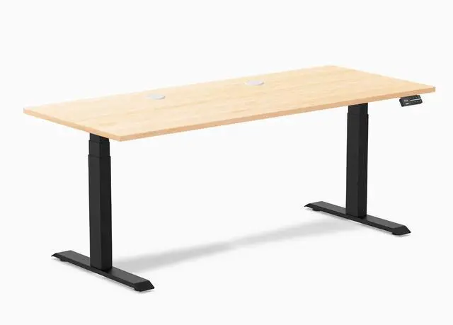 Main image of Desky Dual Hardwood Sit Stand Desk - Maple / 72 x 30 inches with Grommets / Matte Black