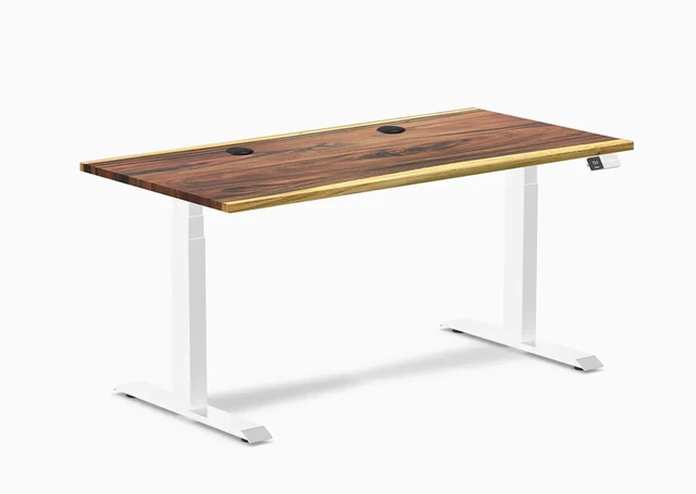 Main image of Desky Dual Hardwood Sit Stand Desk - Saman / 60 x 30 inches with Grommets / White