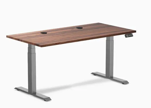 Main image of Desky Dual Hardwood Sit Stand Desk - Walnut / 60 x 30 inches with Grommets / Space Grey