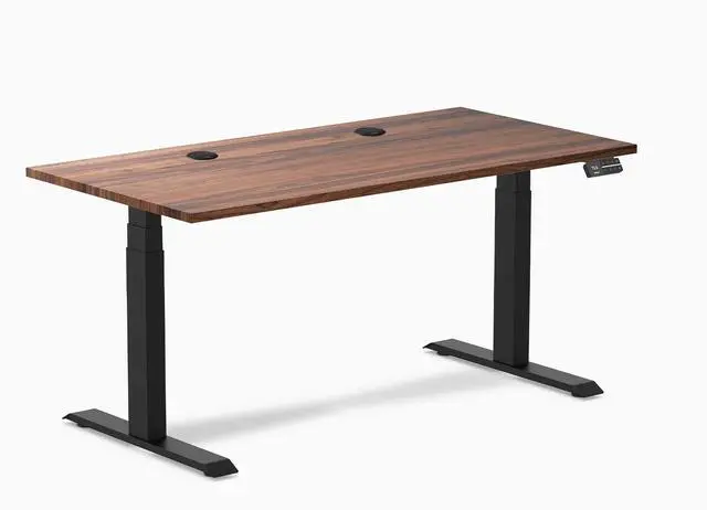 Main image of Desky Dual Hardwood Sit Stand Desk - Walnut / 60 x 30 inches with Grommets / Matte Black