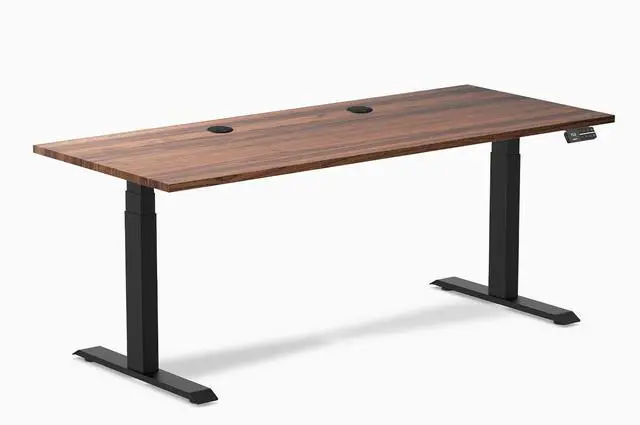 Main image of Desky Dual Hardwood Sit Stand Desk - Walnut / 72 x 30 inches with Grommets / Matte Black