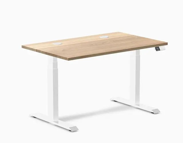 Main image of Desky Dual Hardwood Sit Stand Desk - White Ash / 48 x 30 inches with Grommets / White