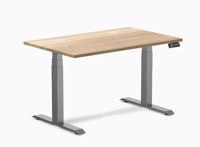 Main image of Desky Dual Hardwood Sit Stand Desk - White Ash / 48 x 30 inches with Grommets / Space Grey