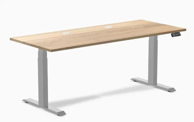 Main image of Desky Dual Hardwood Sit Stand Desk - White Ash / 72 x 30 inches with Grommets / Grey