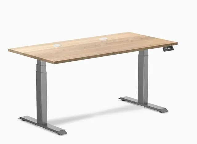 Main image of Desky Dual Hardwood Sit Stand Desk - White Ash / 60 x 30 inches with Grommets / Space Grey