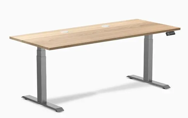 Main image of Desky Dual Hardwood Sit Stand Desk - White Ash / 72 x 30 inches with Grommets / Space Grey