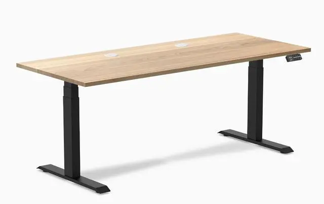 Main image of Desky Dual Hardwood Sit Stand Desk - White Ash / 72 x 30 inches with Grommets / Matte Black