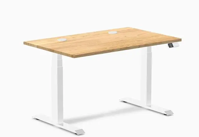 Main image of Desky Dual Hardwood Sit Stand Desk - White Oak / 48 x 30 inches with Grommets / White