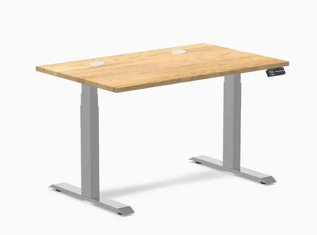 Main image of Desky Dual Hardwood Sit Stand Desk - White Oak / 48 x 30 inches with Grommets / Grey