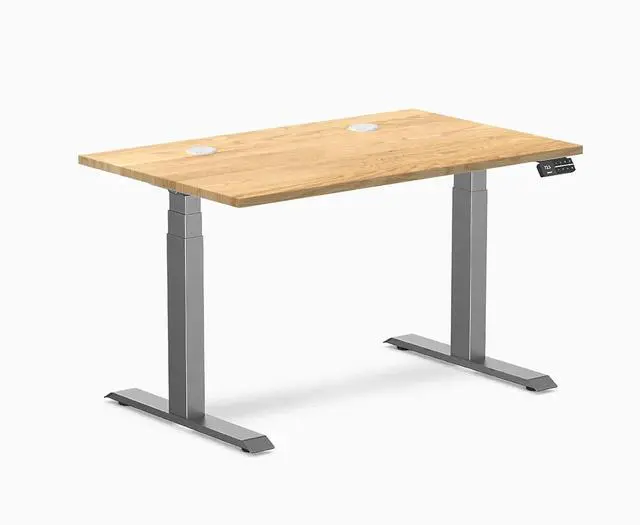Main image of Desky Dual Hardwood Sit Stand Desk - White Oak / 48 x 30 inches with Grommets / Space Grey