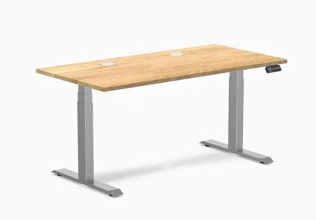 Main image of Desky Dual Hardwood Sit Stand Desk - White Oak / 60 x 30 inches with Grommets / Space Grey
