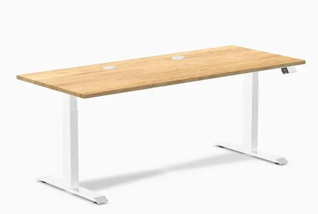 Main image of Desky Dual Hardwood Sit Stand Desk - White Oak / 72 x 30 inches with Grommets / White