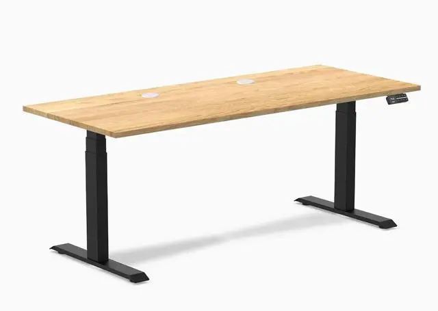 Main image of Desky Dual Hardwood Sit Stand Desk - White Oak / 72 x 30 inches with Grommets / Matte Black