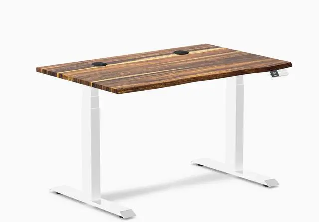 Main image of Desky Dual Hardwood Sit Stand Desk - Pheasantwood / 48 x 30 inches with Grommets / White