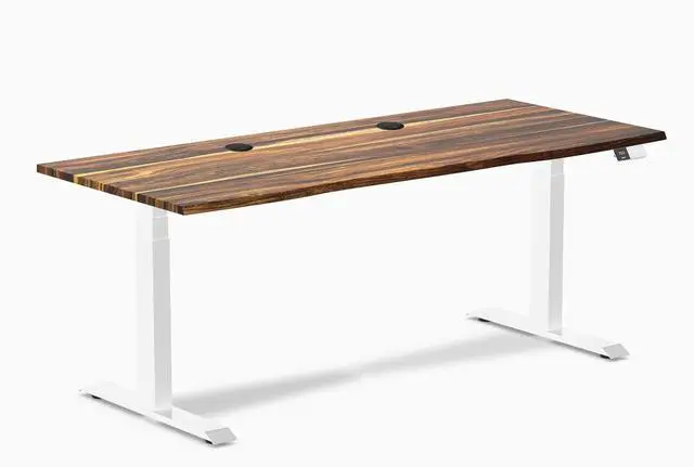Main image of Desky Dual Hardwood Sit Stand Desk - Pheasantwood / 72 x 30 inches with Grommets / White