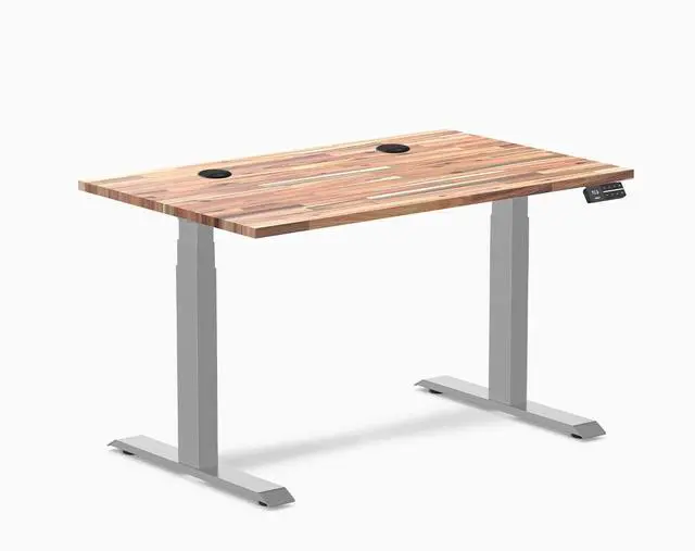 Main image of Desky Dual Softwood Sit Stand Desk - Acacia / 48 x 30 inches with Grommets / Grey