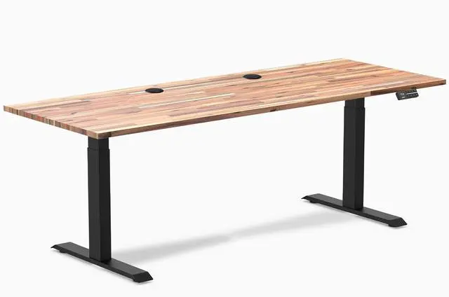 Main image of Desky Dual Softwood Sit Stand Desk - Acacia / 80 x 30 inches with Grommets / Matte Black