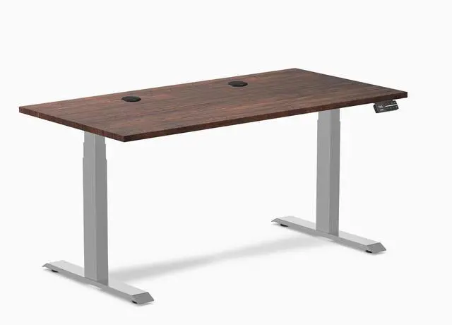 Main image of Desky Dual Softwood Sit Stand Desk - American Rustic Pine / 60 x 30 inches with Grommets / Grey