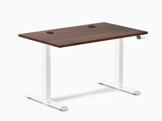 Main image of Desky Dual Softwood Sit Stand Desk - American Rustic Pine / 48 x 30 inches with Grommets / White